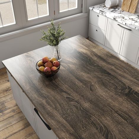 Livelynine Papier Adhesif pour Meuble Cuisine Bois Vinyle Adhesif Plan de Travail Cuisine Resistant Chaleur Rouleau Adhésif pour Meuble Effet Bois Foncé Table Bureau Armoire Papier Peint 40CMx2M (1/4)