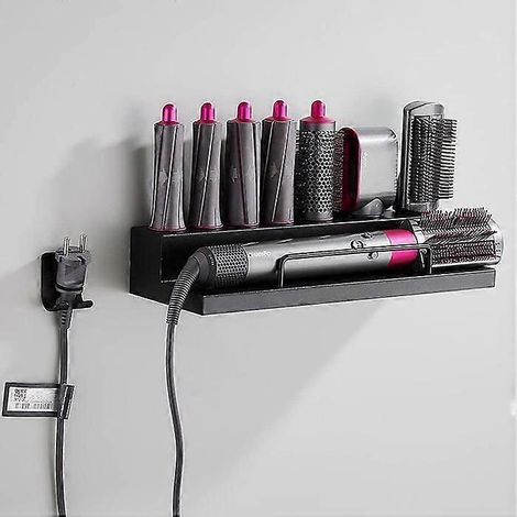 Support de rangement DALUOBO pour accessoires de fer à friser Dyson Airwrap, fixation murale adhésive, noir, idéal pour la salle de bain. (1/5)