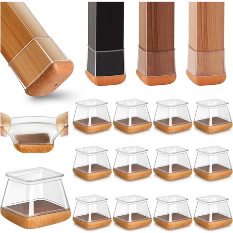 20pcs Square Silicone Chair Leg Protectors, Chair Pads, Transparent Silicone Floor Protectors for Hardwood Floors, for Chair Legs with Wrapped Felt Pads, Fits 38-44mm (1/5)