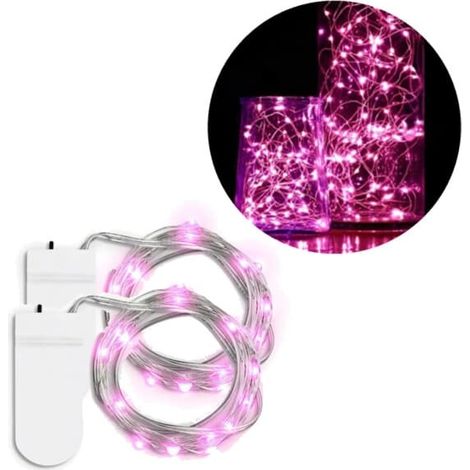 Lot de 2 guirlandes lumineuses LED miniatures de 1 m, alimentées par piles, roses (1/5)