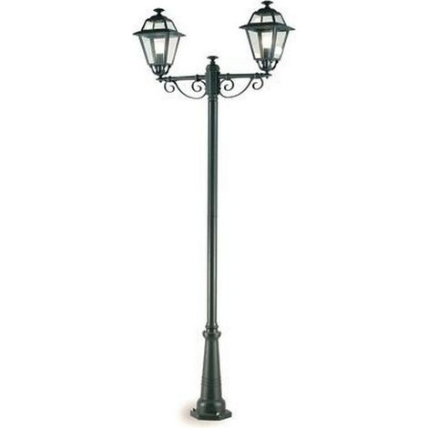 Lampione Esterno Contemporaneo 250Cm Elegance Alluminio Vetro Grigio 2 Luci E27 (1/5)