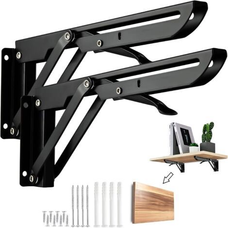 Supports pliables pour étagères, supports pour étagères lourdes, support d'étagère pliable, supports pliables en acier inoxydable, support mural pliable pour économiser de l'espace(2 pièces)2 (1/5)