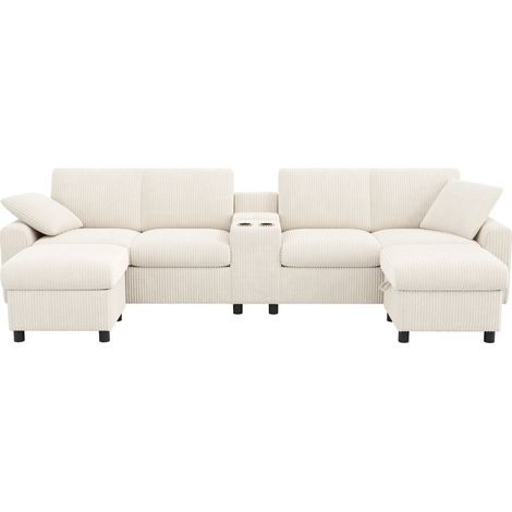 Modulares U-Sofa aus beigem Samt mit 2 Stauraum-Hockern, Steckdose und USB (1/5)