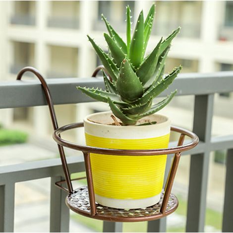 Lot de 2 paniers à suspendre en fer forgé pour pots de fleurs - Pour terrasse, balcon, porche ou clôture Bronze