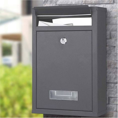 Wandmontierter Stahlbriefkasten, Außenbriefkasten mit Schlüssel, Grau (1/5)