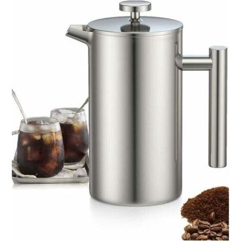 ALLIANDISUlisem Cafetière à Piston en Acier Inoxydable 1L, Presse franaise avec Triple Filtres, French Press avec Fonction de Maintien au Chaud et Piston en Acier