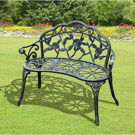 Banc de jardin 2 places en métal, motif floral vintage, vert antique, 100 x 54 x 78 cm, assise confortable et structure robuste pour l'extérieur  CHICFURN (1/5)