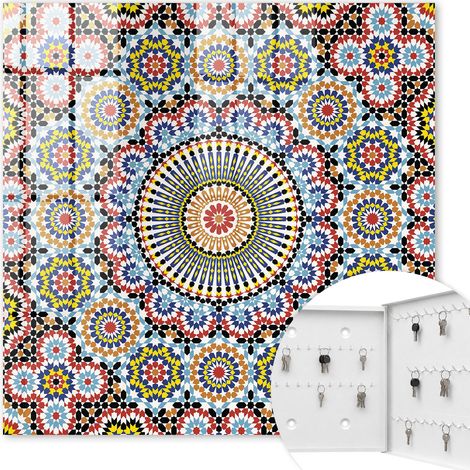 Armoire à clés - (30 cm x 30 cm) - Boîte à clés murale - Coffret de rangement pour clés - Couleur blanche - Ouverture vers la droite - Pour maison et bureau - Motif mosaïque (1/5)