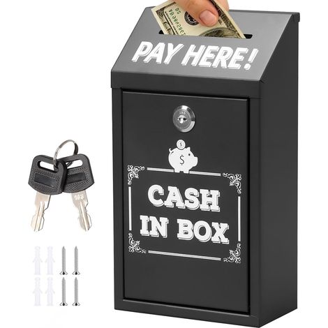 Coffre-Fort, Boîte de Dons Verrouillable, Boite aux Lettres Murale avec Fente, Coffre-Fort pour La Maison, Vote, Tirelire, Pourboires, Fonds (Noir) (1/5)
