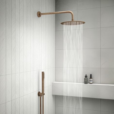 Set doccia con soffione 25 cm braccio 40 cm e kit doccetta in oro rosa Gedy (1/2)