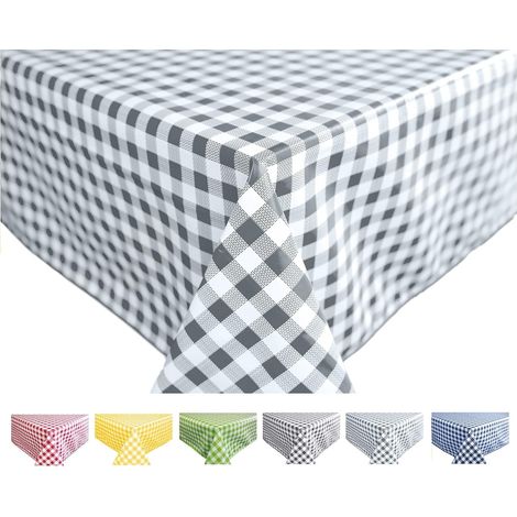 1 Nappe toile cirée PVC, rectangle 140x200 cm, motif vichy gris clair, finition biais, entretien facile, pour cuisine et salle à manger