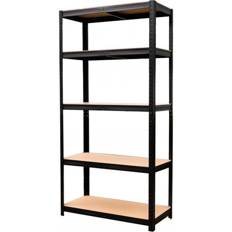 Schwarzes Regal mit 5 Regalböden aus Metall und MDF, 90x40x180