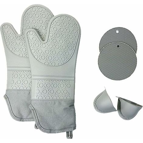 6 Pcs Gants Isolants en Silicone Gants Anti-brûlure Gants de Cuisine en Silicone épais Résistants aux Hautes Températures pour Four à Micro-Ondes Tapis Isolant en Nid d'abeille, Gris Clair