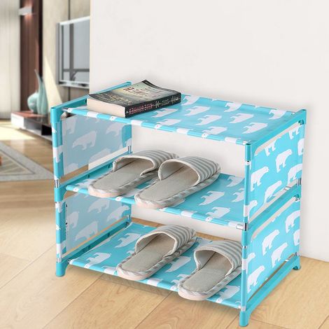 Étagère à chaussures sur pied à 3 niveaux en tissu non tissé, à monter soi-même, bleu (1/5)