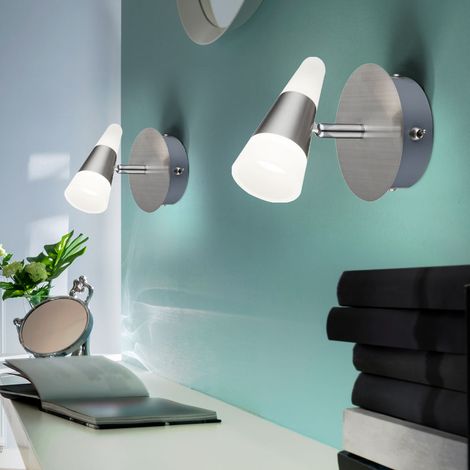 Wandlampe Wandleuchte Wandstrahler Spotlampe Leuchte Nachtlicht, Spot beweglich, Metall Nickel matt satiniert, 1x LED 5W 300Lm warmweiß, BxHxT 12x14x13 cm, 2er Set