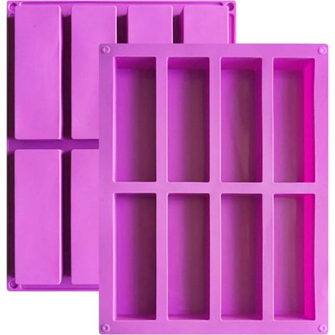 2 Moules à Barres de Céréales avec 8 Cavités, Moule Antiadhésif en Silicone pour Chocolat, Moule en Silicone pour Muffins, Brownies, Pain de Maïs, Gâteau au Fromage, Pudding(Violet) (1/5)
