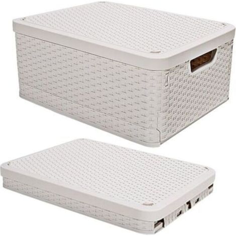 Pliable Bote de Rangement avec Couvercle,43.8x33x24.5cm Boite de Rangement Plastique Caisse de Rangement avec Poignée,Empilables Tissé Panier de Rangement Pour Vêtements,Jouets,Livre (1/5)