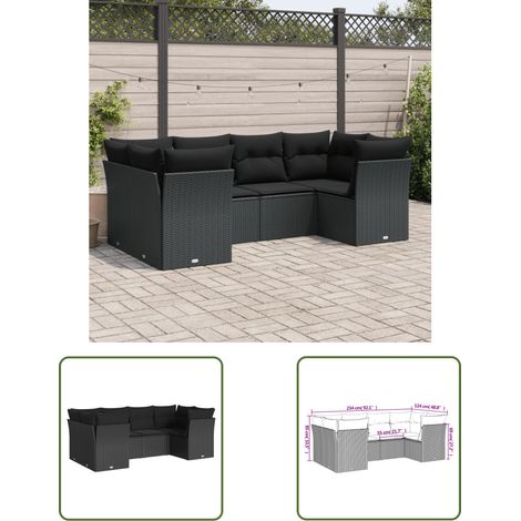The Living Store 6-tlg. Garten-Sofagarnitur mit Kissen Schwarz Poly Rattan - Gartengeset - Gartenmöbelset - Rattan Möbel - Lounge Set - Gartenlounge (1/3)