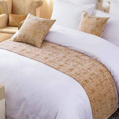 1 Chemin de lit, Tissu chenille, Or, 210x50cm, Pour lit 150cm, Décoration chambre