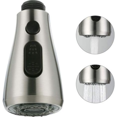 Ausziehbarer Brausekopf mit versenkbarem Eco-Stop-Knopf, 3 Funktionen, Ersatz für Badarmaturen oder Universal-Duschköpfe (1/5)
