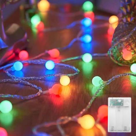 TRAHOO-Guirlande lumineuse LED - 5 m - 50 LED - Fonctionne avec piles - 1,8 cm - Boules multicolores - Pour Noël, mariage, ch[J250] (1/5)