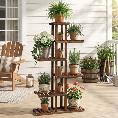 Étagère de jardin - 6 niveaux - Bois de sapin - Intérieur/Extérieur - 74,9x25,4x141 cm