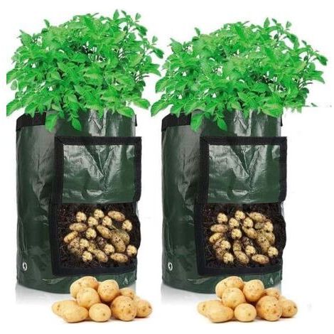 Sac de Culture de Pommes de Terre Croissance, 2 pcs 10 Gallons Sac de Legumes, 35 x 45 cm en Tissu Durable avec Rabat et poignée (1/5)