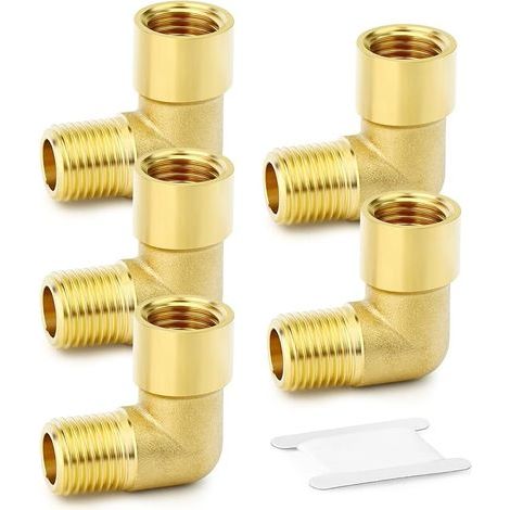 5 Stück 90-Grad-Winkel aus Stangenmaterial, 1/4 Zoll BSP Außengewinde auf 1/4 Zoll BSP Innengewinde Messing-Rohrfitting (1/4)