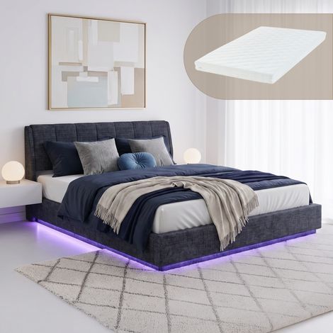 LED Polsterbett Tröstiar mit Matratze 180x200 cm Leinen Blau [en.casa] (1/5)