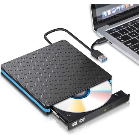 Lecteur DVD Externe - USB 3.0 Et Type C - Compatible Windows - Graveur CD DVD RW - Portable - 1 Pièce (1/5)