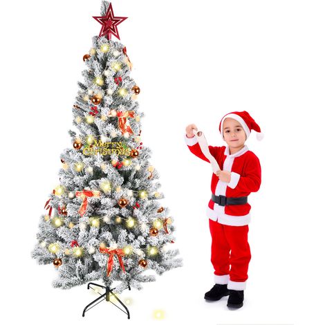 Sapin de Noël Neige 180cm avec 600 Branches - Déjà Décoré de Boules et Ornements Dorés  Flocage Blanc Naturel pour un Intérieur Festif Élégant  Installation Express (1/4)
