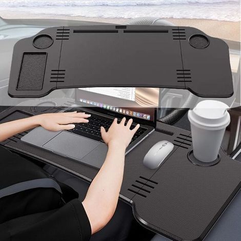 Table Pliante pour Voiture, Portable Bureau Pliable pour Ordinateur avec Porte-Gobelets Table De Volant pour Voitures à éNergie Nouvelle Et La Plupart des Voitures pour Le Travail Et Les Voyages (1/5)