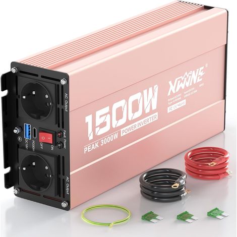 Convertisseur 12V 220V, 1500W Convertisseur de Tension, Onduleur Sinus Modifié, Convertisseur de Puissance Voiture avec 2 Prises CA, 1 Port USB-A et 1 Port USB-C, pour RV Voiture de Camion (1/5)