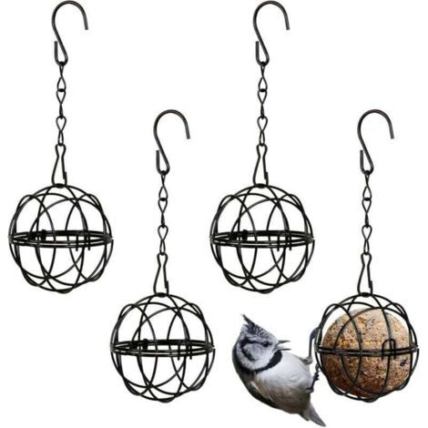 4 Pièces Mangeoires à Boules de Graisse Suspendues Mangeoire à Oiseaux Support à Oiseaux en Boule de Graisse en Métal avec 4 Crochets en Forme de S pour Jardin Extérieur Faune Oiseaux Finch (1/4)