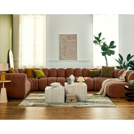 Lisa Design – Canapé modulable panoramique d'angle droit 7 places en tissu texturé – Largeur 402 cm – Profondeur 220 cm – Style contemporain – Confort optimal (1/5)