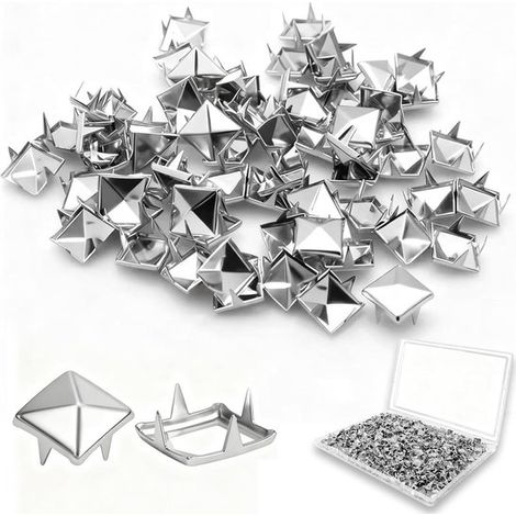Lot de 500 clous pyramidaux argentés – Pointes carrées 10 mm – Rivets punk pour cuir, vêtements, sacs et colliers (1/5)