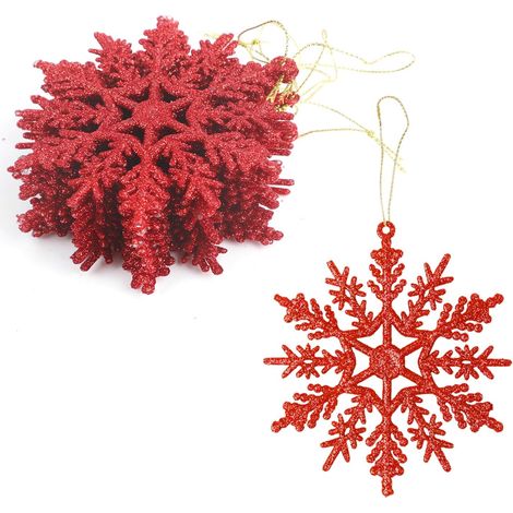 12-Piece Red Acrylic Snowflake Christmas Ornaments, 10cm, for Christmas Tree, Festive Hanging Decoration for Home and Indoor Use