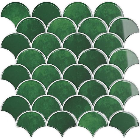 Carrelage Adhesif Mural 3D Vert Forêt Carrelage Autocollants Vert Écaille de poisson 6 Pièces Crédence Adhésive Cuisine pour Salle de bain Autocollant Cuisine Imperméable 30,5 cm x 30,5 cm (1/5)