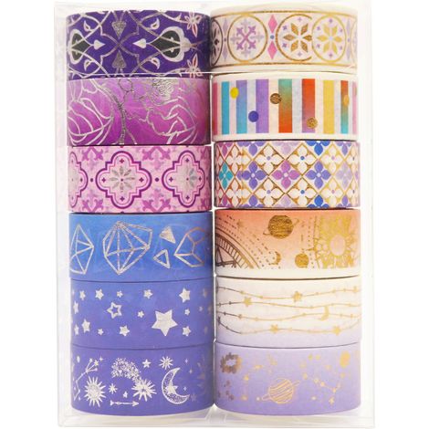 Ensemble de ruban adhésif décoratif Washi Tape 3 m x 15 mm, motif ciel étoilé et feuille d'or