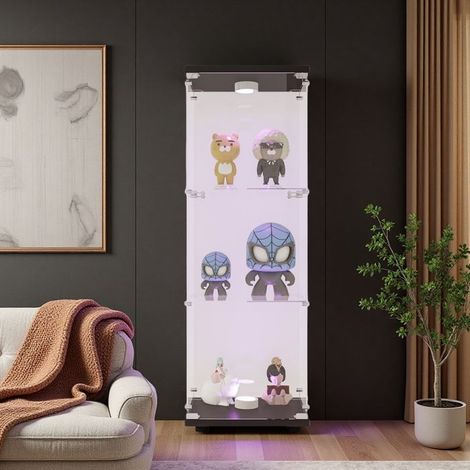 Vitrine aus gehärtetem Glas - LED-Vitrine - 36x42x125cm - Schwarz - Gesichert mit Beleuchtung