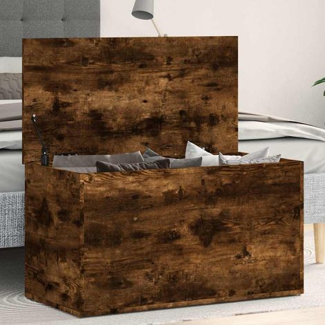 vidaXL Baúl almacenaje madera contrachapada roble ahumado 84x42x46 cm (1/5)
