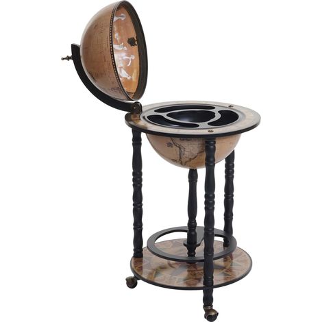 [NON UTILIZZATO] Mini bar portabottiglie carrello con ruote mappamondo HHG-522 nero