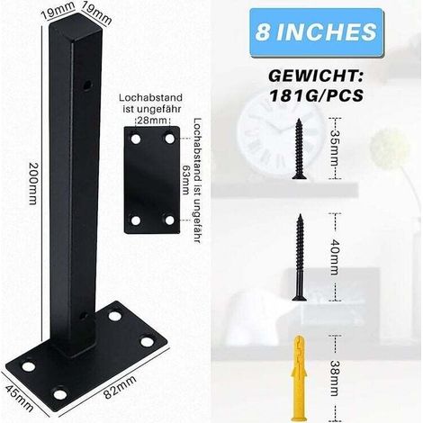 supports d'étagère, fixations murales pour étagères, supports d'angle robustes, supports de montage rétro en métal avec vis, noir (8 pouces/20 cm) (1/3)