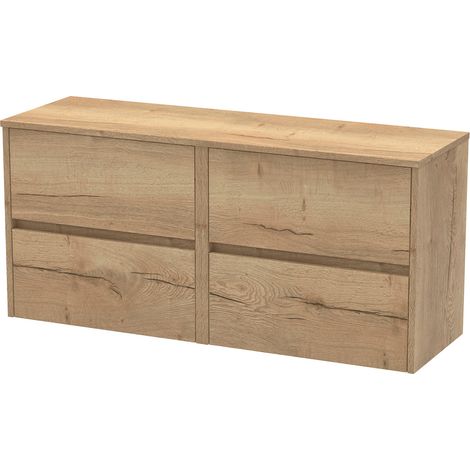 Nuie Havana Autumn Oak Woodgrain 1200mm Wall Hung 4 Drawer Vanity Unit and Worktop - HAV804W2 (1/2)