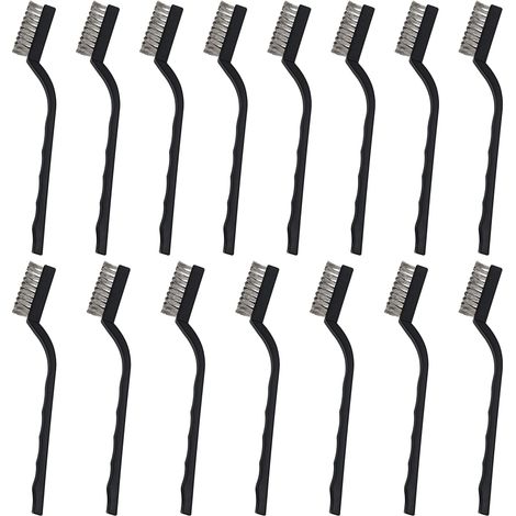 Mini Brosse Métallique (Lot de 15) - Brosse Acier Inoxydable avec Manche Incurvé & Trou d’Accroche - Brosse Fer pour Nettoyer Four, Évier, Travail du Métal, Soudure, Rouille & Poussière (1/5)