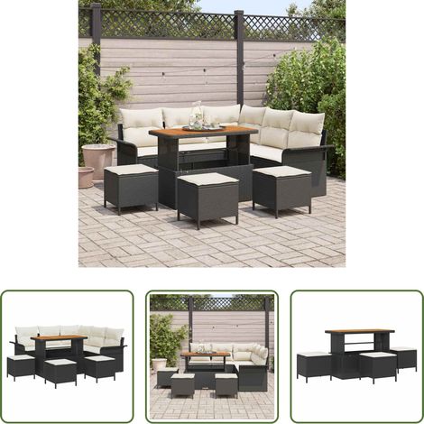 Mobilier extérieur - Ensemble de canapé de jardin avec coussin 9 pcs Noir polyrotin (1/5)
