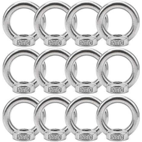 RHG 12 Pièces M10 D'écrous À Anneau En Acier Inoxydable 304, Écrous À Oeil, Écrous Filetés De Fixation, Pour Accessoires De Levage (1/4)