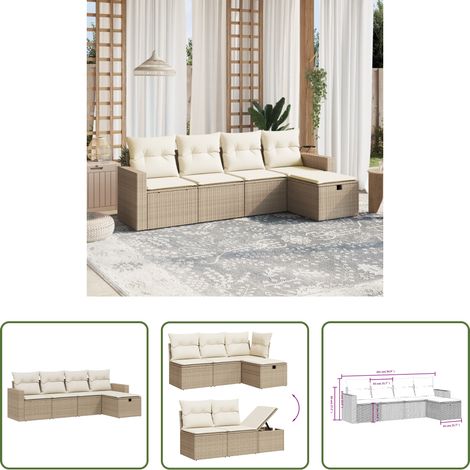 Gartensessel -  5-tlg. Garten-Sofagarnitur mit Kissen Beige Poly Rattan (1/5)