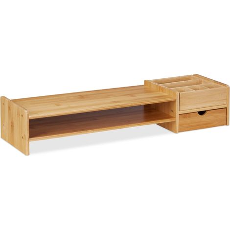 Supporto per PC con portaoggetti ergonomico da scrivania 80 x 30 x 10 cm con cassetti e ripiani in bambù naturale 130011228