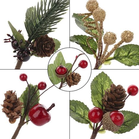 Arreglo floral de 20 piezas, piñas artificiales, tallos de bayas, decoración navideña, árbol, guirnalda, centro de mesa (1/5)